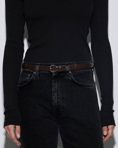 Aeyde | Reed Leather Belt for Women | Moka/Silver Polido | Luxury Materials | Handmade in Italy | How to Style