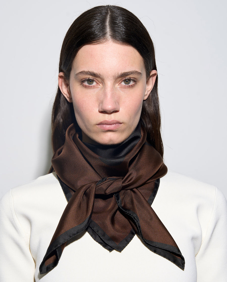 Aeyde | Sera Silk 90x90cm Scarves for Women | Moka/Black Silk | Luxury Materials | Handmade in Italy | How to Style