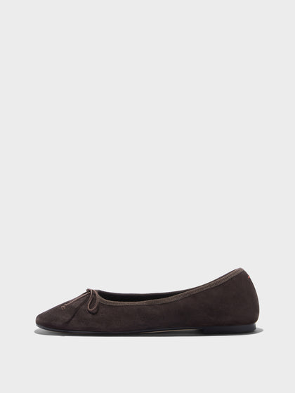 Aeyde | Tiby Leather Flats for Women | Moka Suede | Round Toe | Flat Heel | Side View