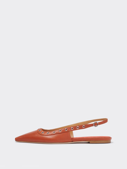 Aeyde | Tizia Leather Slingback Flats Leather Flats for Women | Tangerine Nappa | Pointed Toe | Flat Heel | Side View