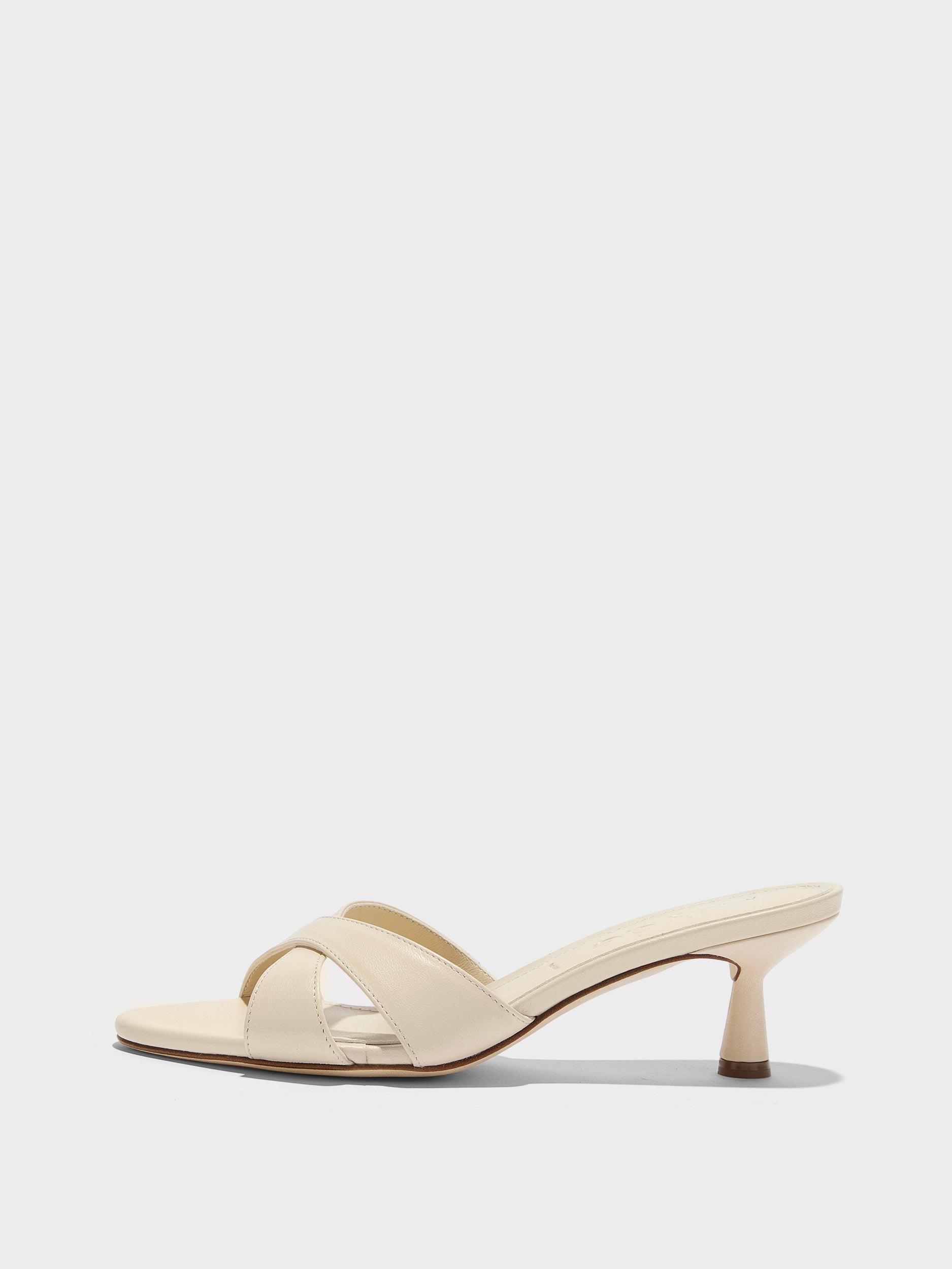 Aeyde | Vero Leather Heeled Sandals for Women | Creamy Nappa | Round Toe | Mid Heel | Side View