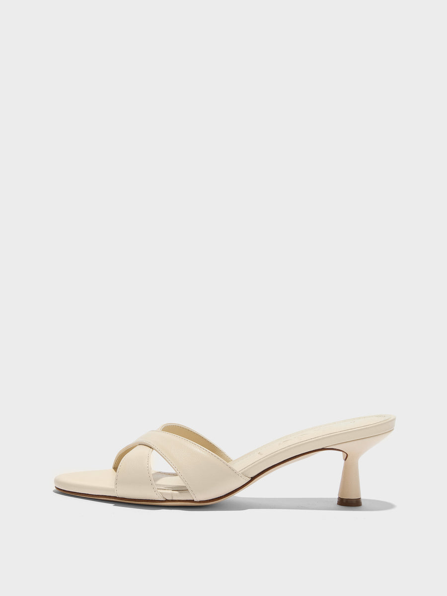 Aeyde | Vero Leather Heeled Sandals for Women | Creamy Nappa | Round Toe | Mid Heel | Side View