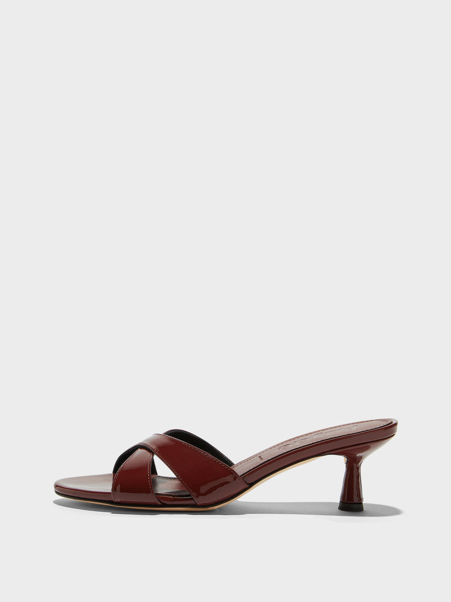Aeyde | Vero Leather Heeled Sandals for Women | Port Patent | Round Toe | Mid Heel | Side View