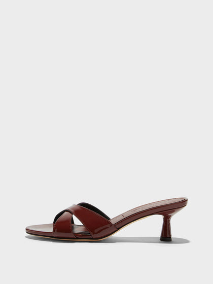 Aeyde | Vero Leather Heeled Sandals for Women | Port Patent | Round Toe | Mid Heel | Side View