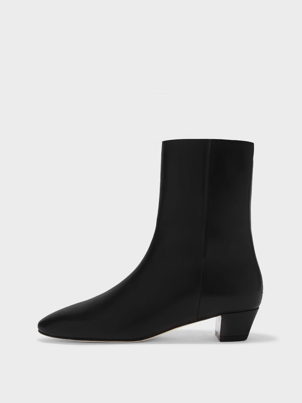 Aeyde | Yasmin Leather Ankle Boots for Women | Black Calf | Round Toe | Low Heel | Side View