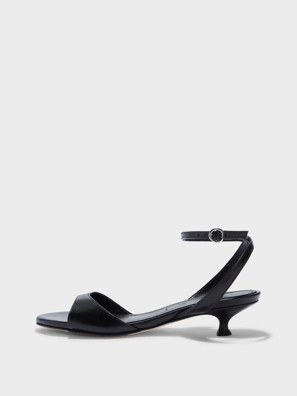 Aeyde | Zelia Leather Heeled Sandals for Women | Black Nappa | Round Toe | Mid Heel | Side View