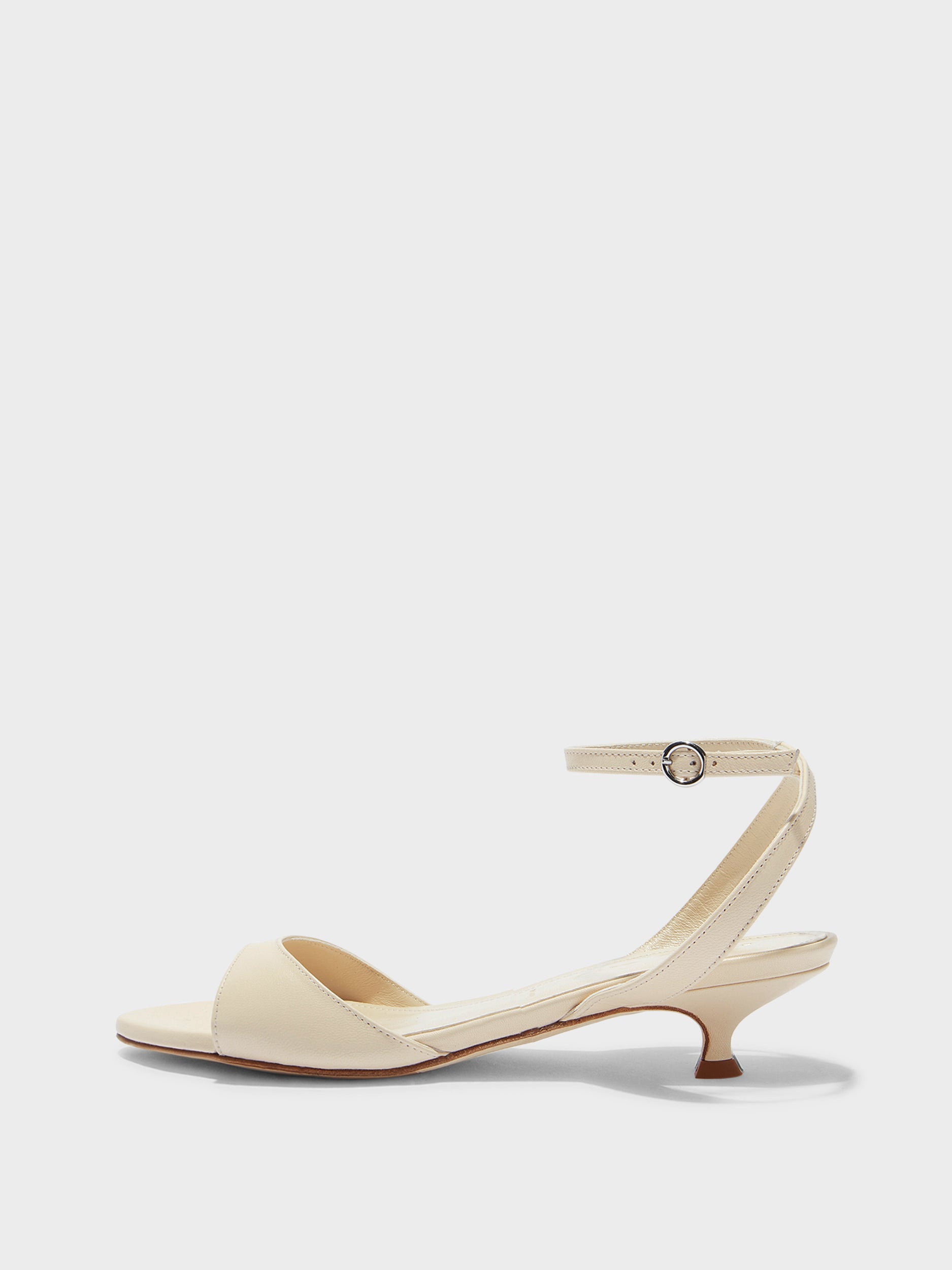 Aeyde | Zelia Leather Heeled Sandals for Women | Creamy Nappa | Round Toe | Mid Heel | Side View