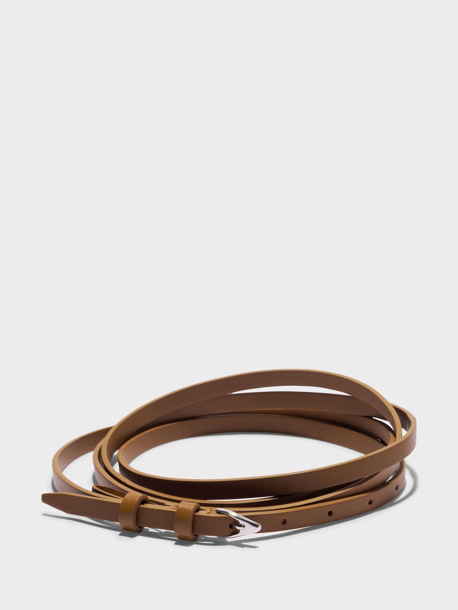 Aeyde | Ari Leather Belt for Women | Tobacco/Silver Nappa | Luxury Materials | Handmade in Italy