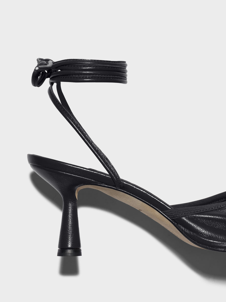 Aeyde | Farah Glove Leather Heeled Sandals for Women | Black Nappa | Round Toe | Mid Heel | Heel Details