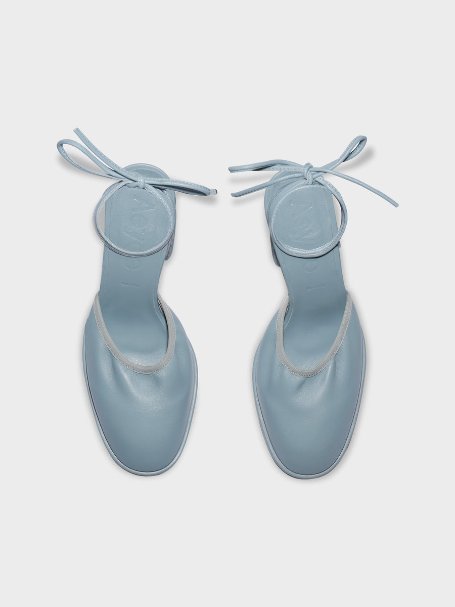 Aeyde | Farah Glove Leather Heeled Sandals for Women | Glass Nappa | Round Toe | Mid Heel | Front View