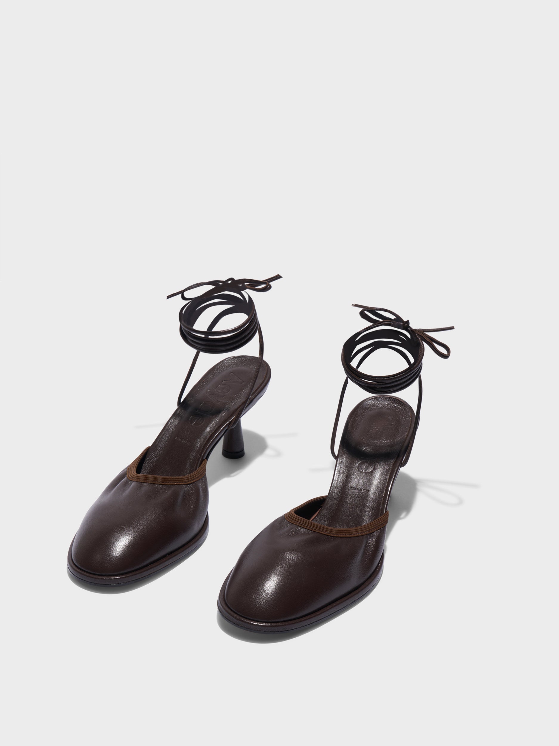 Aeyde | Farah Glove Leather Heeled Sandals for Women | Moka Nappa | Round Toe | Mid Heel | Luxury Materials | Handmade in Italy
