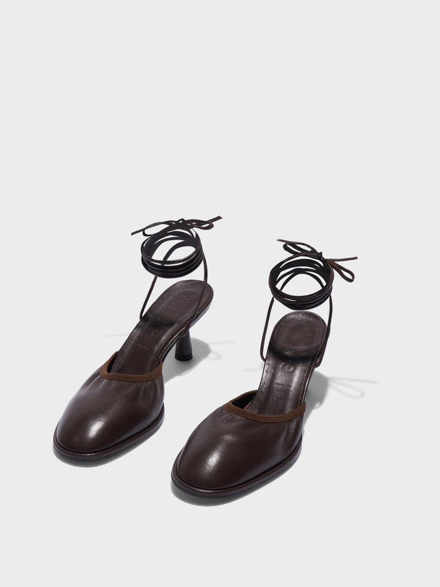 Aeyde | Farah Glove Leather Heeled Sandals for Women | Moka Nappa | Round Toe | Mid Heel | Luxury Materials | Handmade in Italy