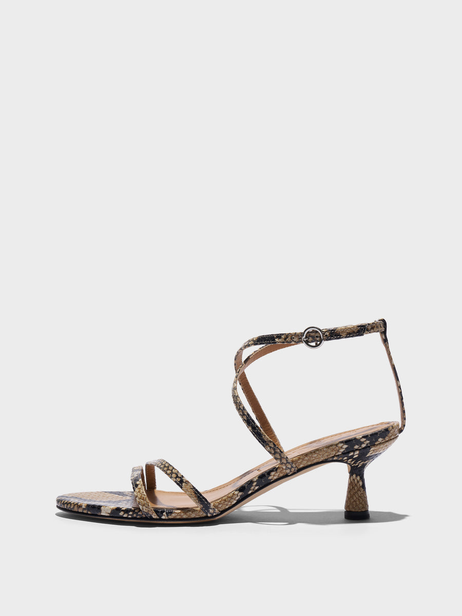 Aeyde | Maeve Leather Heeled Sandals for Women | Port Nappa | Round Toe | Mid Heel | Side View