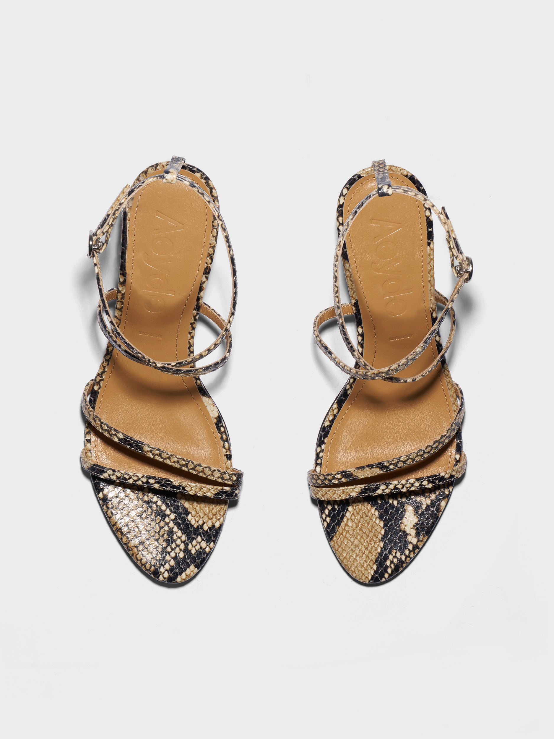 Aeyde | Maeve Leather Heeled Sandals for Women | Port Nappa | Round Toe | Mid Heel | Front View