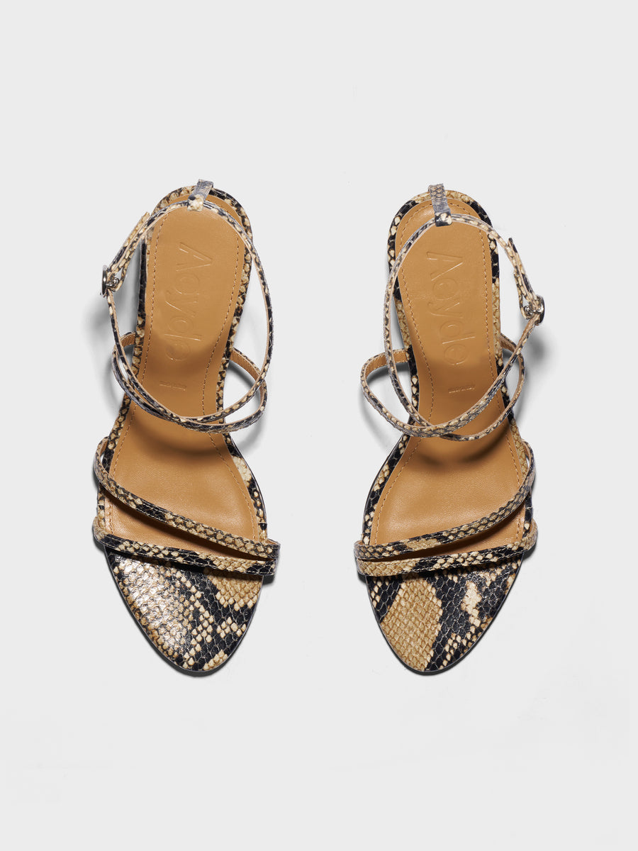 Aeyde | Maeve Leather Heeled Sandals for Women | Port Nappa | Round Toe | Mid Heel | Front View