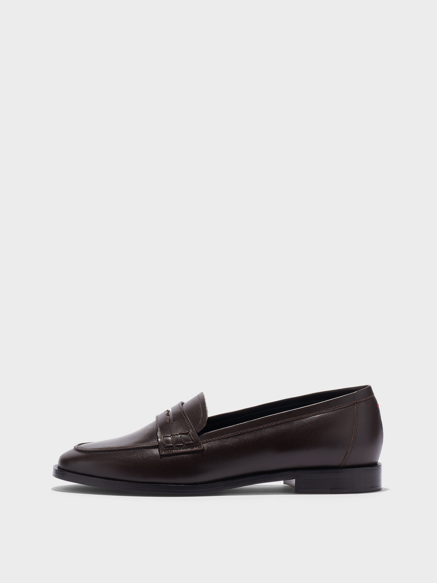 Aeyde | Oskar Leather Loafers Leather Flats for Women | Moka Calf | Round Toe | Flat Heel | Side View