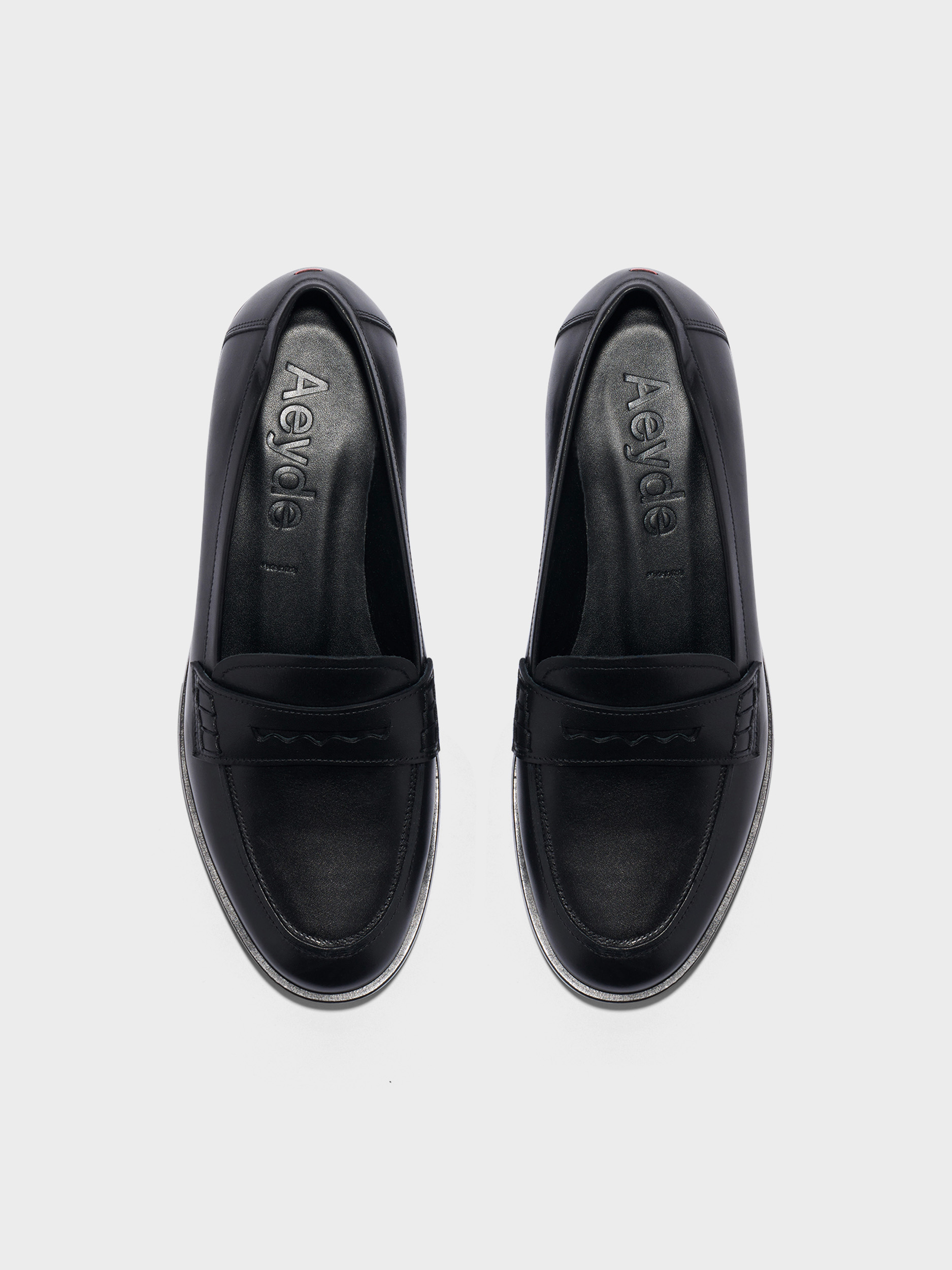 Aeyde | Oskar Leather Loafers Leather Flats for Women | Moka Calf | Round Toe | Flat Heel | Heel Details