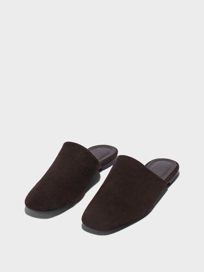 Aeyde | Rega Leather House Slippers for Women | Black Suede | Round Toe | Flat Heel | Luxury Materials | Handmade in Italy