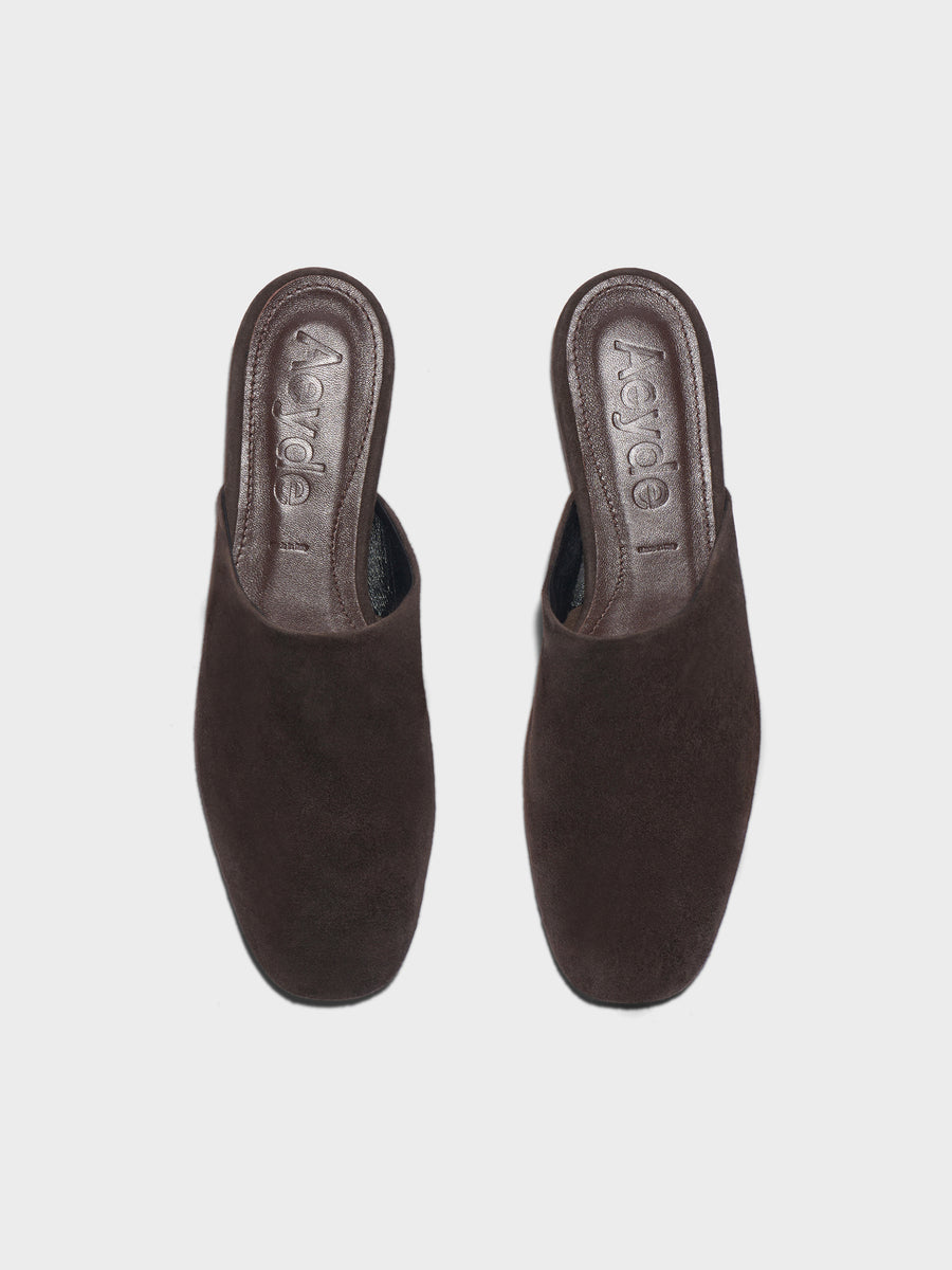 Aeyde | Rega Leather House Slippers for Women | Black Suede | Round Toe | Flat Heel | Front View