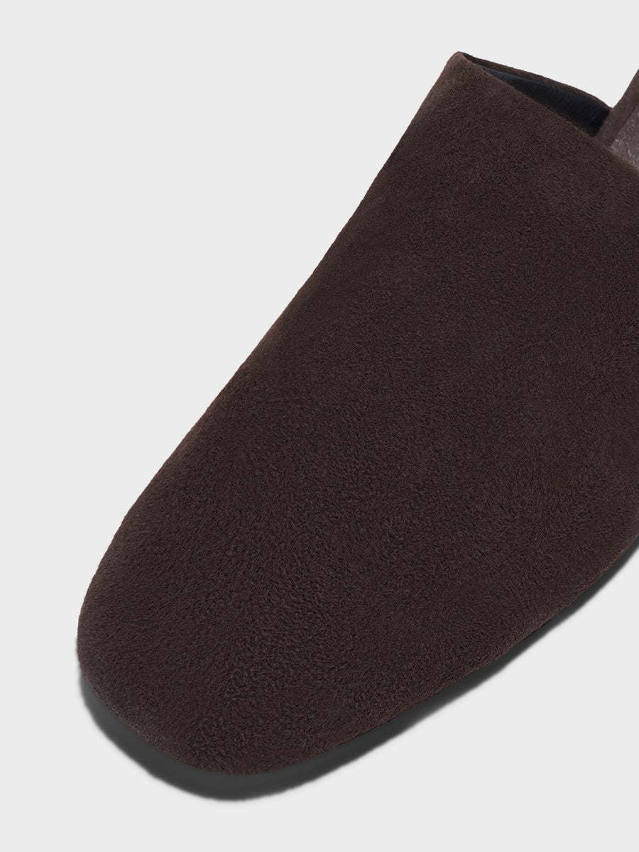 Aeyde | Rega Leather House Slippers for Women | Black Suede | Round Toe | Flat Heel | Heel Details