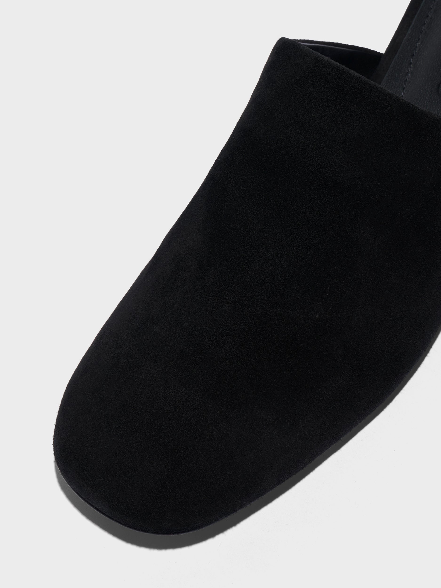 Aeyde | Rega Leather House Slippers for Women | Black Suede | Round Toe | Flat Heel | Heel Details