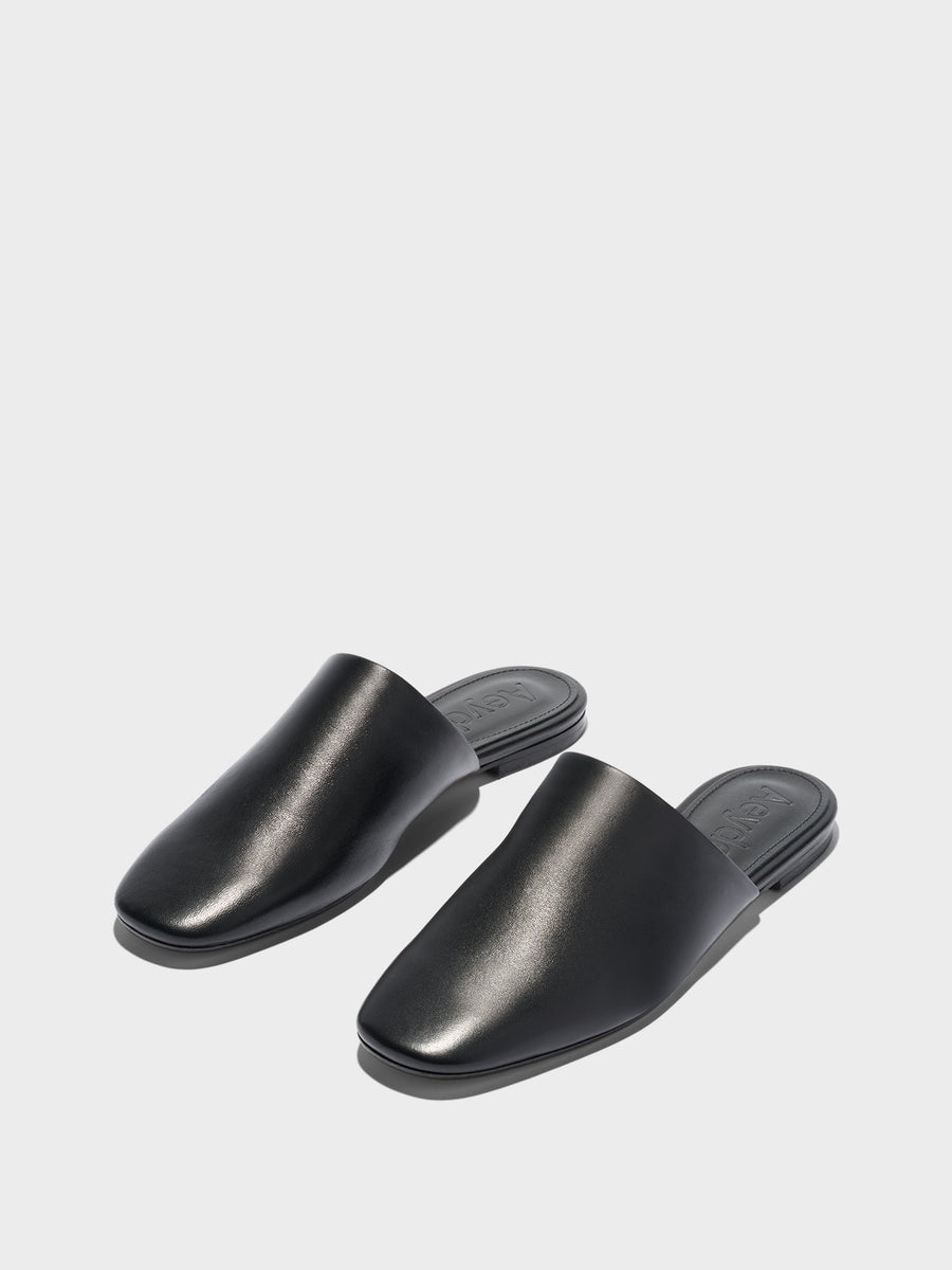 Aeyde | Rega Leather House Slippers for Women | Black Nappa | Round Toe | Flat Heel | Luxury Materials | Handmade in Italy