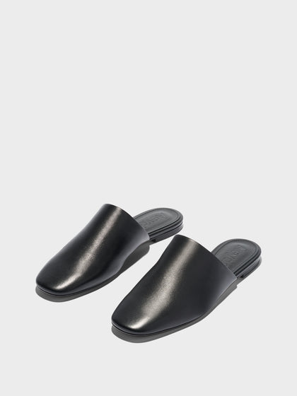 Aeyde | Rega Leather House Slippers for Women | Black Nappa | Round Toe | Flat Heel | Luxury Materials | Handmade in Italy