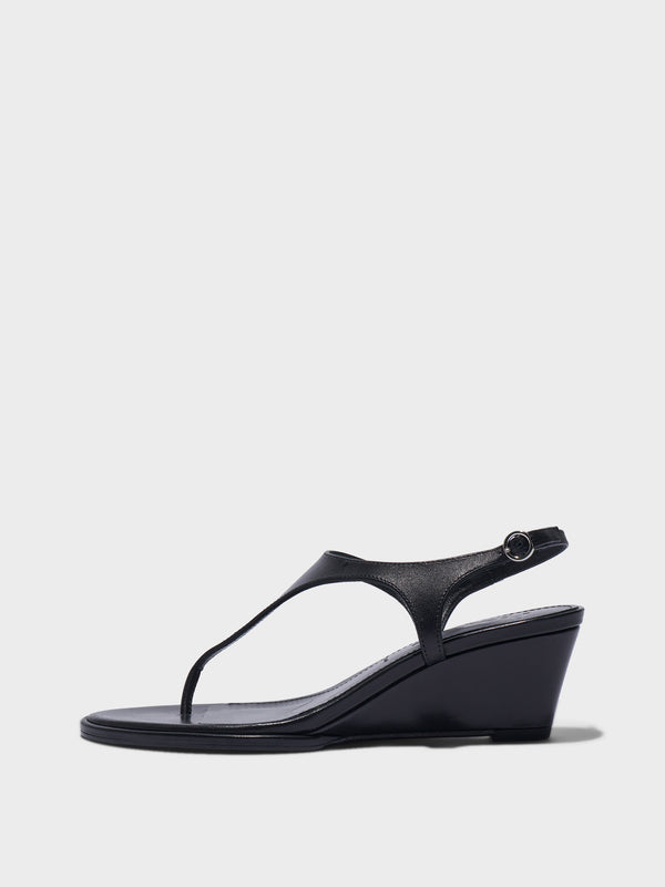 Aeyde | Roose Leather Heeled Sandals for Women | Black Nappa | Round Toe | Mid Heel | Side View