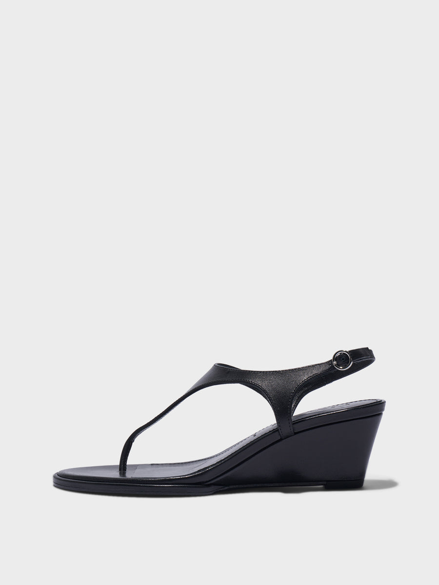 Aeyde | Roose Leather Heeled Sandals for Women | Black Nappa | Round Toe | Mid Heel | Side View