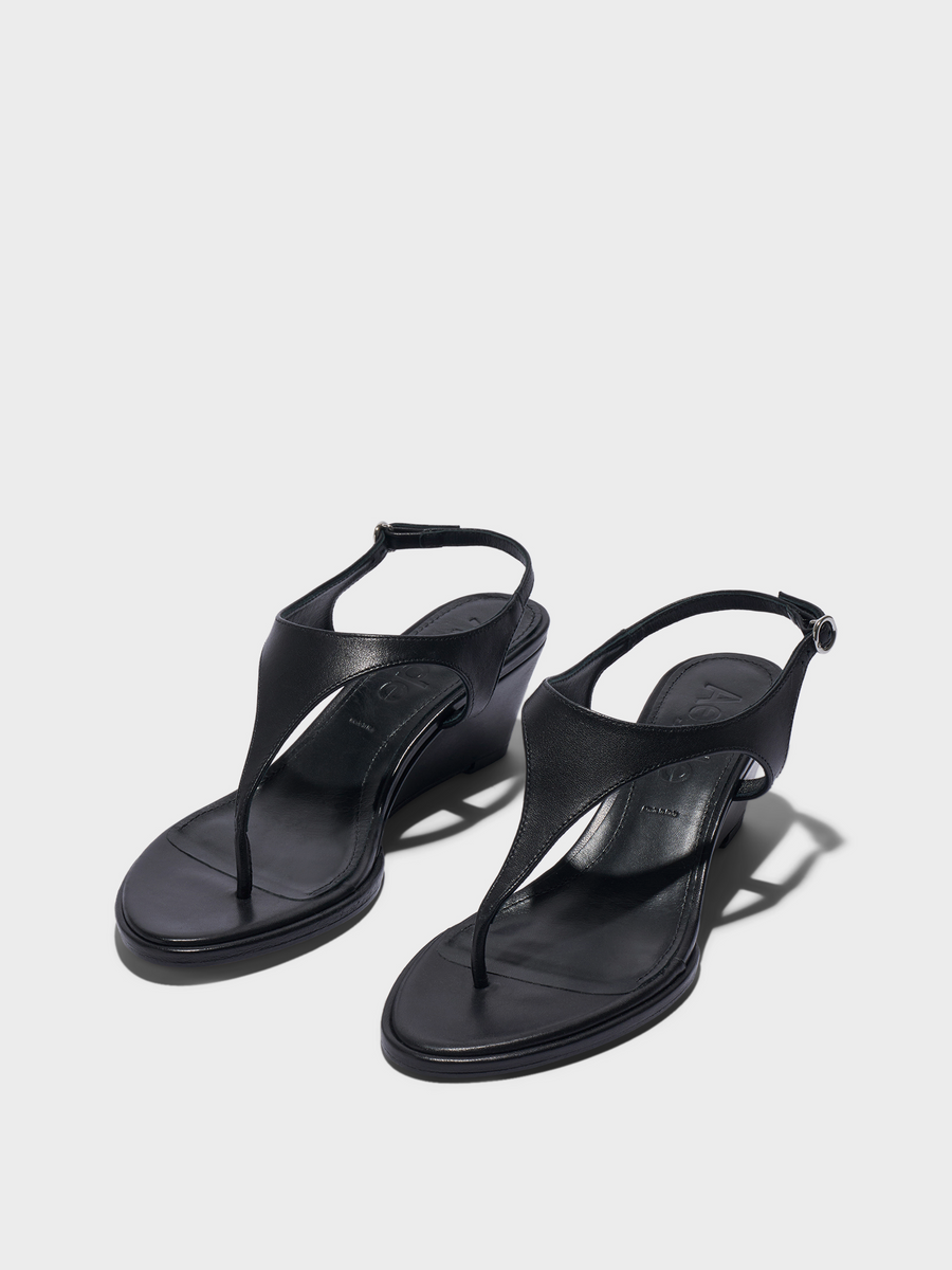 Aeyde | Roose Leather Heeled Sandals for Women | Black Nappa | Round Toe | Mid Heel | Luxury Materials | Handmade in Italy