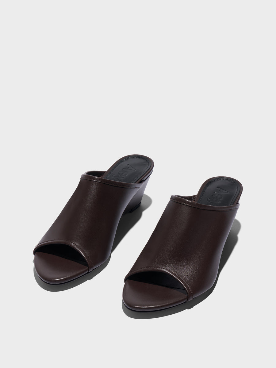Aeyde | Suzanne Leather Heeled Sandals for Women | Moka Nappa | Round Toe | Mid Heel | Luxury Materials | Handmade in Italy