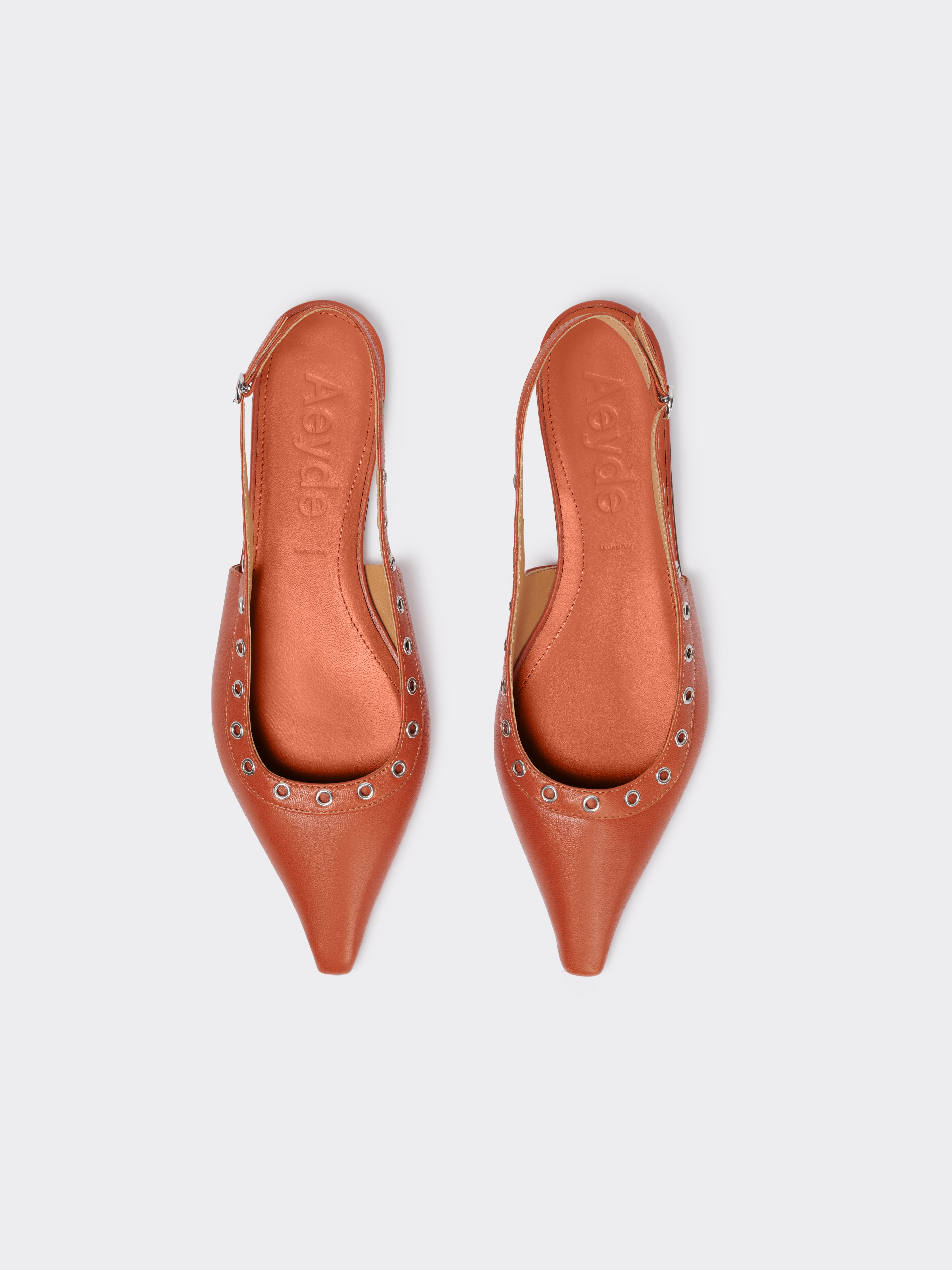 Aeyde | Tizia Leather Slingback Flats Leather Flats for Women | Tangerine Nappa | Pointed Toe | Flat Heel | Heel Details