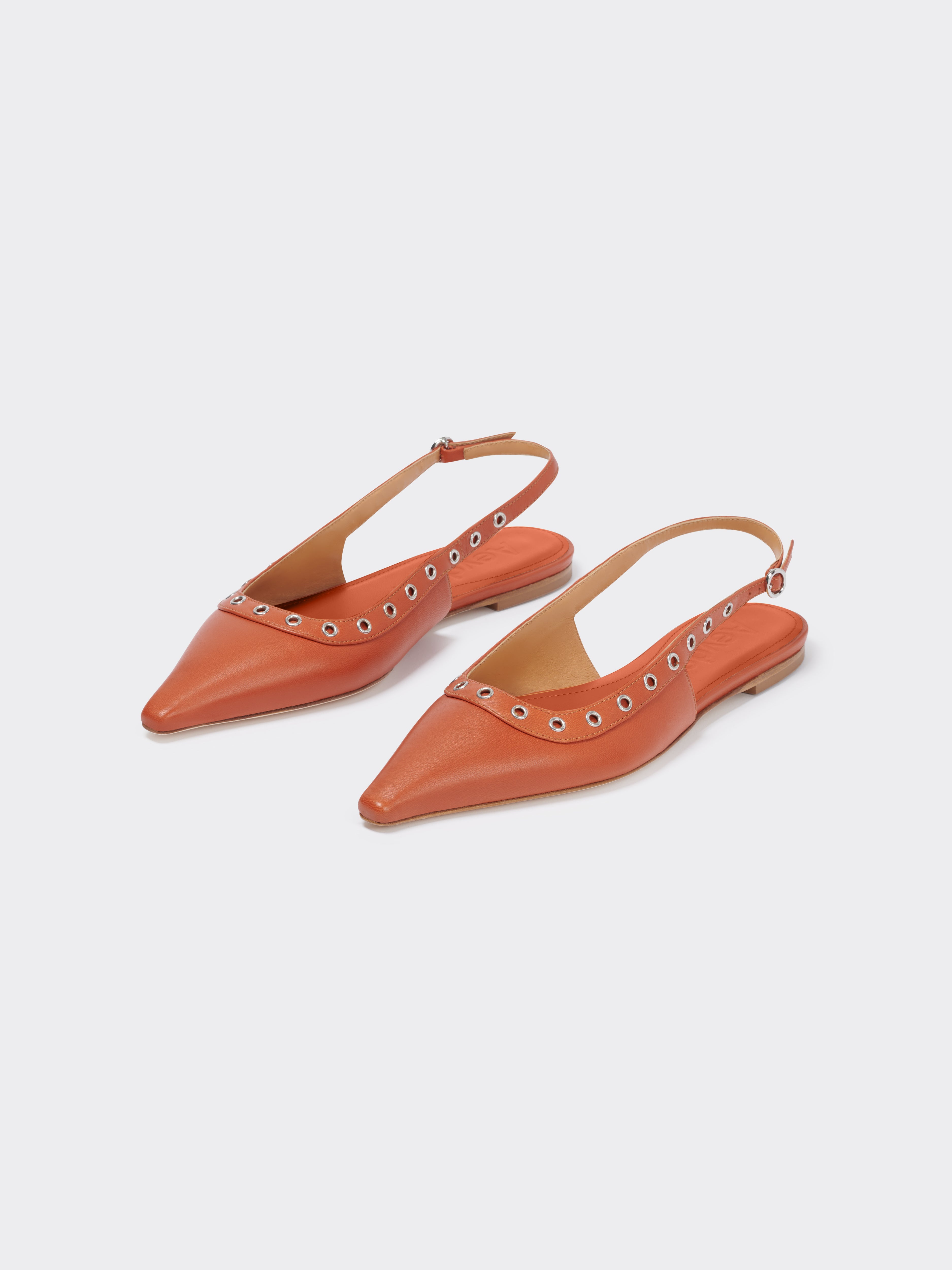 Aeyde | Tizia Leather Slingback Flats Leather Flats for Women | Tangerine Nappa | Pointed Toe | Flat Heel | On Feet
