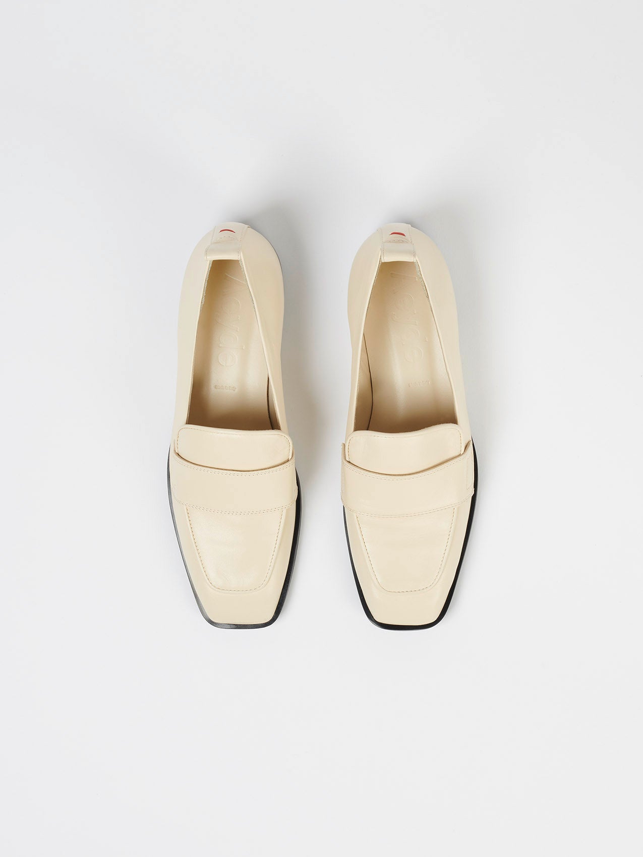 Aeyde | Julie Creamy Nappa Leather Loafers, Flats for Women | Creamy Nappa | Square Toe | Flat Heel | Heel Details