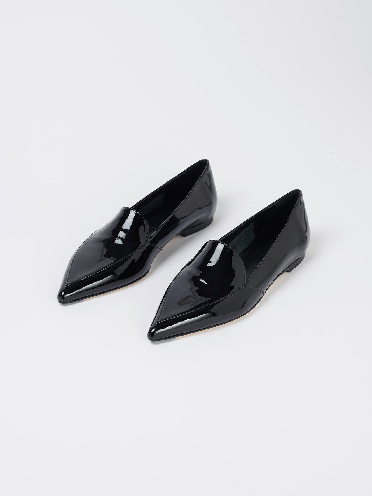 Aeyde | Martha Black Patent Leather Loafers, Flats for Women | Black Patent | Pointed Toe | Flat Heel | On Feet