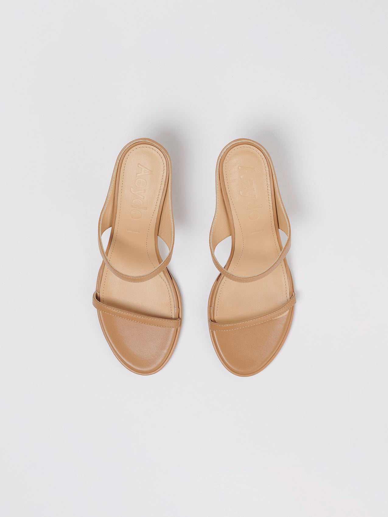 Aeyde | Maru Leather Sandals Leather Heeled Sandals for Women | Hazelnut Nappa | Round Toe | High Heel | Heel Details