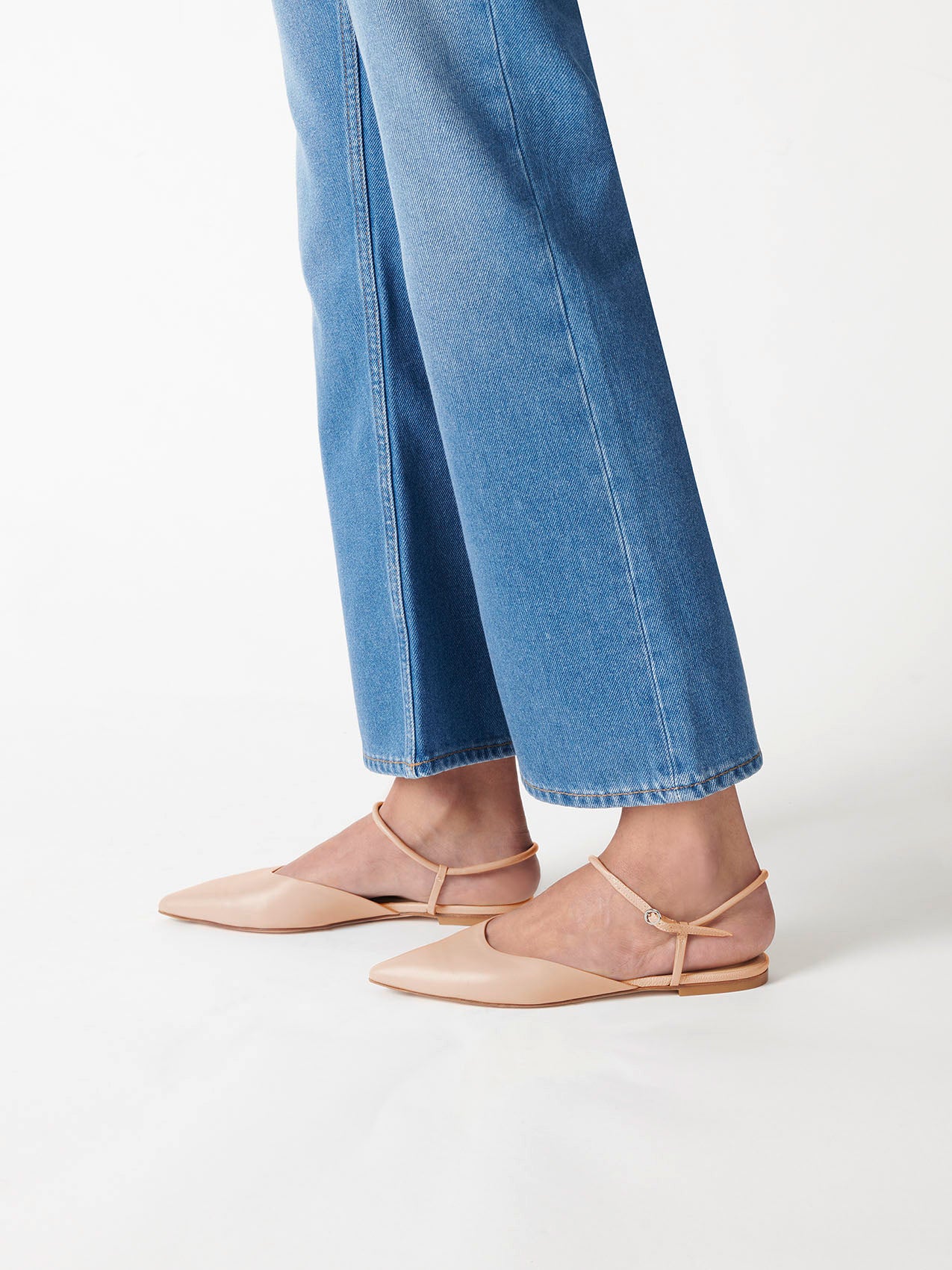 Aeyde | May Leather Flats Leather Flats for Women | Peach Nappa | Pointed Toe | Flat Heel | Front View