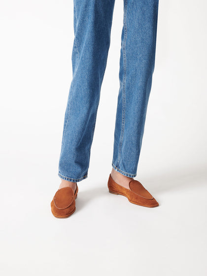 Aeyde | Tuva Brandy Suede Leather Flats for Women |  | Square Toe | Flat Heel | On Feet