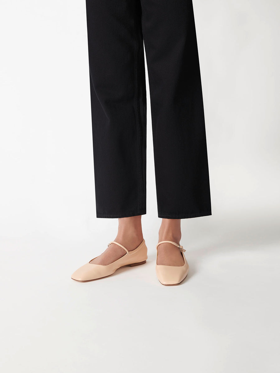 Aeyde | Uma Leather Flats for Women | Peach Nappa | Square Toe | Flat Heel | How to Style