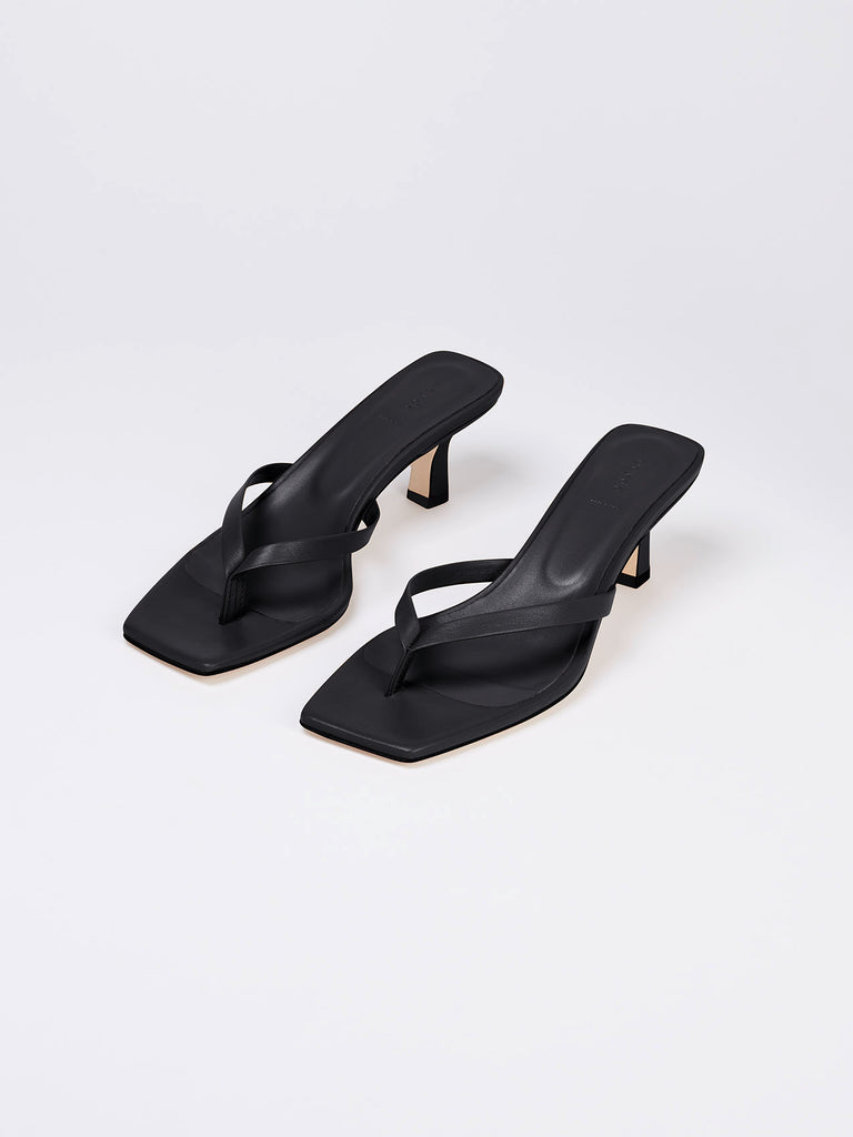 Aeyde | WILMA Black Leather Heeled Thong Sandal