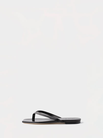 Aeyde | RENEE Black Leather Flat Thong Sandal