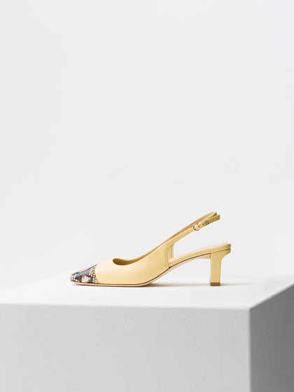 Aeyde | Drew Pale Yellow/Natural Snake Print Women's Leather  |  |  | Toe Details