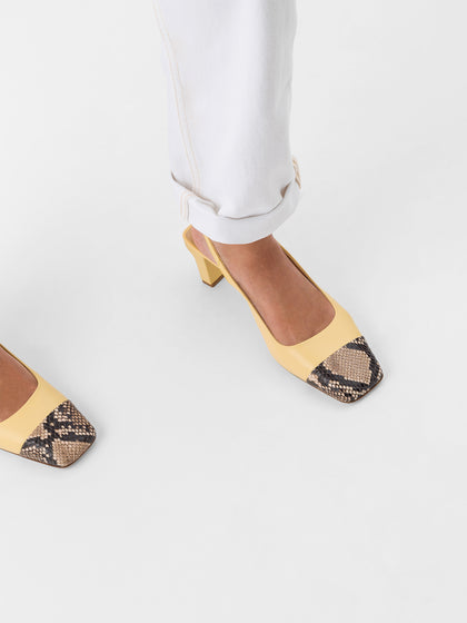 Aeyde | Drew Pale Yellow/Natural Snake Print Women's Leather  |  |  | Luxury Materials | Handmade in Italy